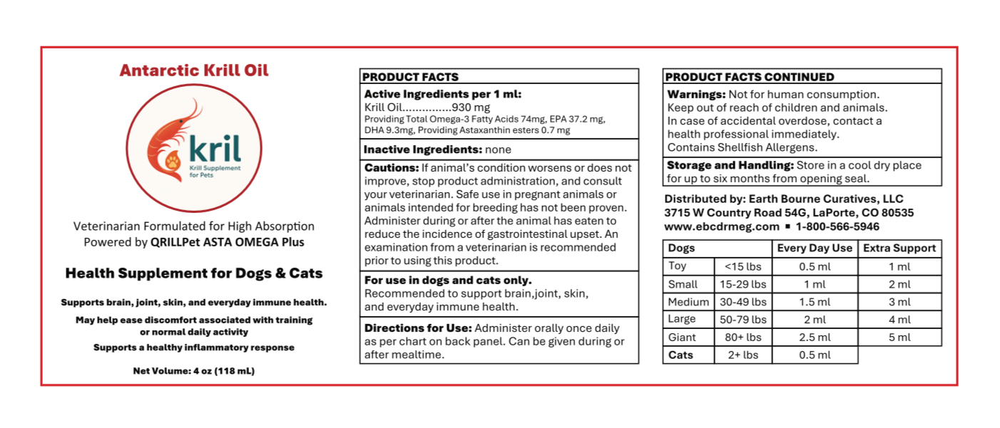 Kril Antarctic Krill Oil Health Supplement for Cats & Dogs product label