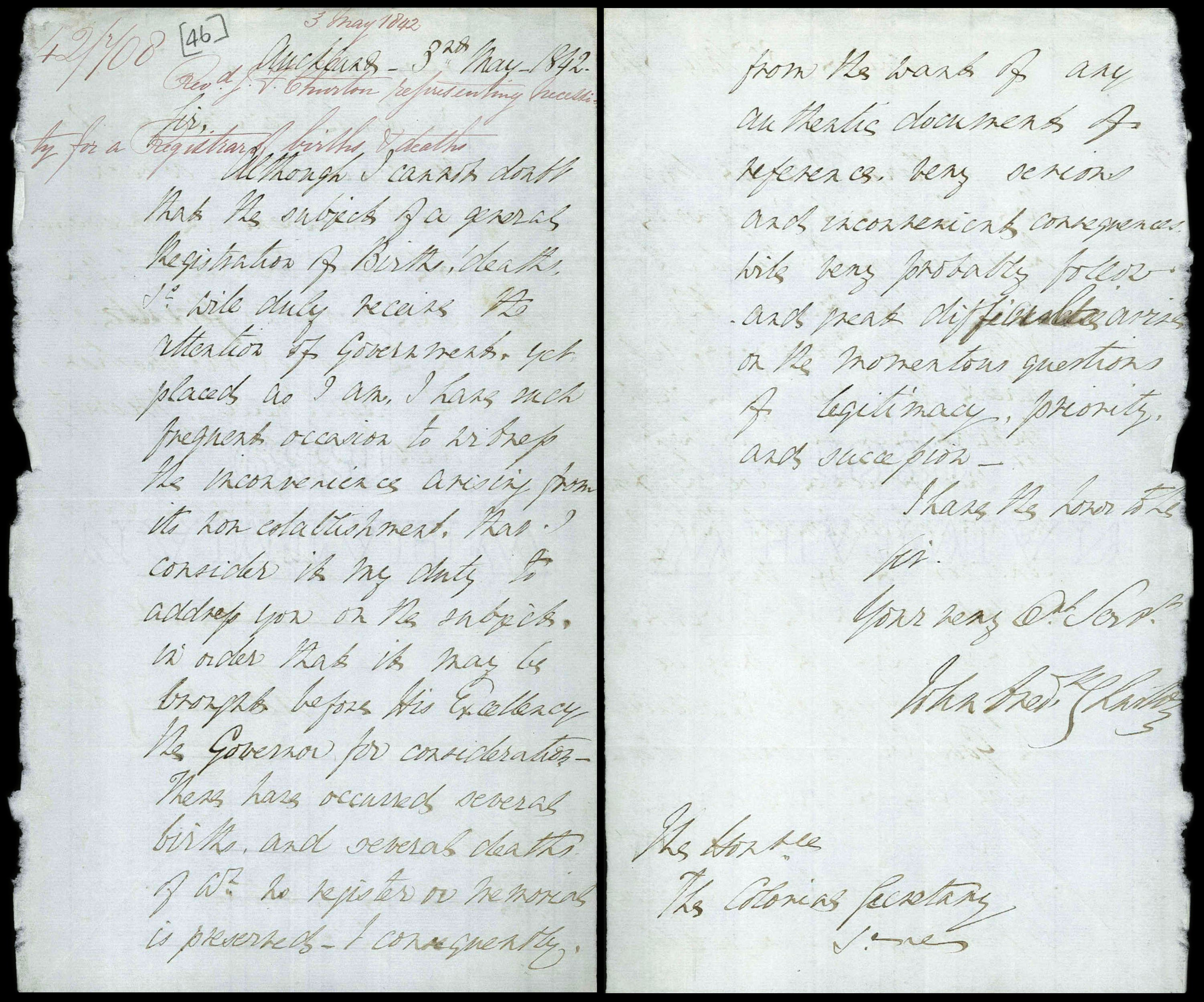 Reverend John Churton’s letter to the Governor regarding the need for official registry of births and deaths, 1842 (26737234826)