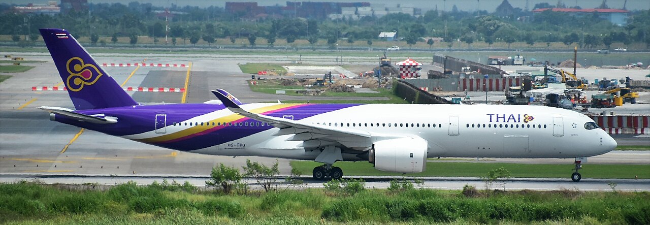 Airbus A350/9 of Thai Airways International departing rwy.19L at Bangkok-BKK, Thailand, 18/09/17.