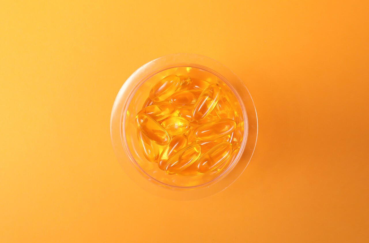 Omega 3 capsules in a bottle