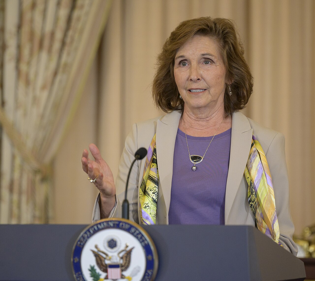 World Food Prize President, Barbara Stinson gives remarks during an event at the U.S Department of State where it was announced that Cynthia Rosenzweig, a senior research scientist