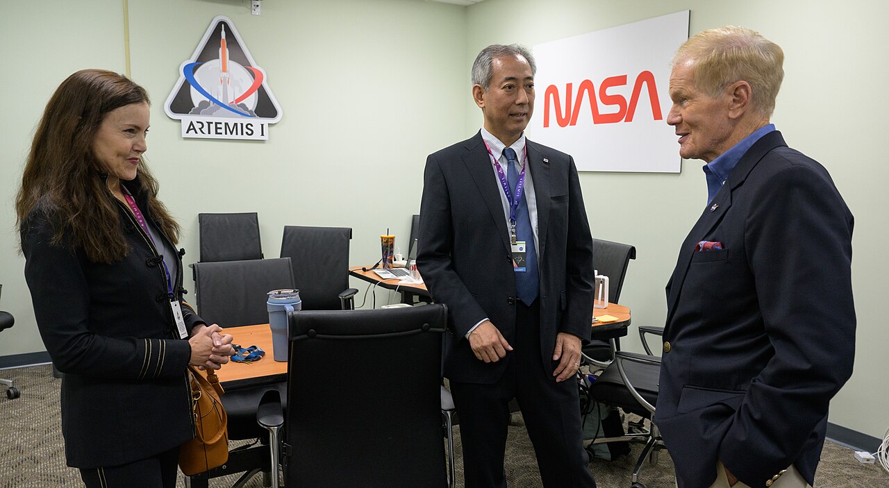 Canadian Space Agency President Lisa Campbell, left, Dr. Hiroshi Yamakawa, President, Japan Aerospace Exploration Agency (JAXA), and NASA Administrator Bill Nelson, right, meet ahe