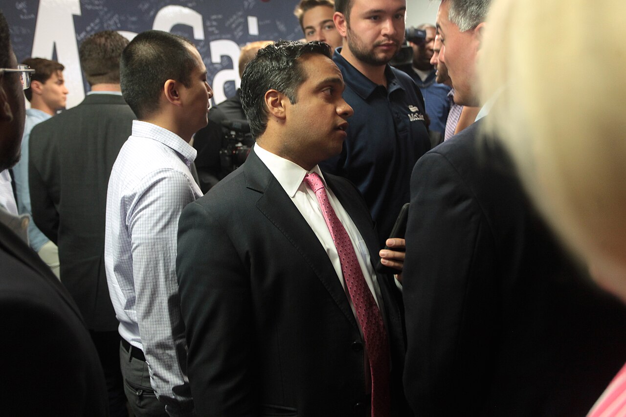 Manu Raju at a campaign rally for U.S. Senator John McCain with fellow U.S. Senators Joni Ernst, Cory Gardner, David Perdue and Dan Sullivan at Team McCain headquarters in Phoenix,