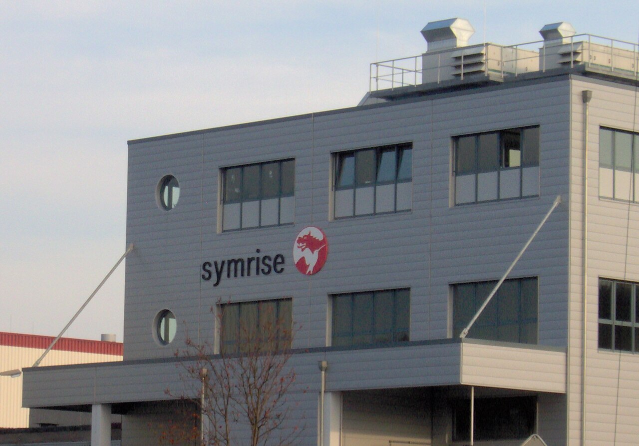 Logo at a building of the Symrise AG in Holzminden, Germany.